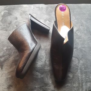 Brown leather mules